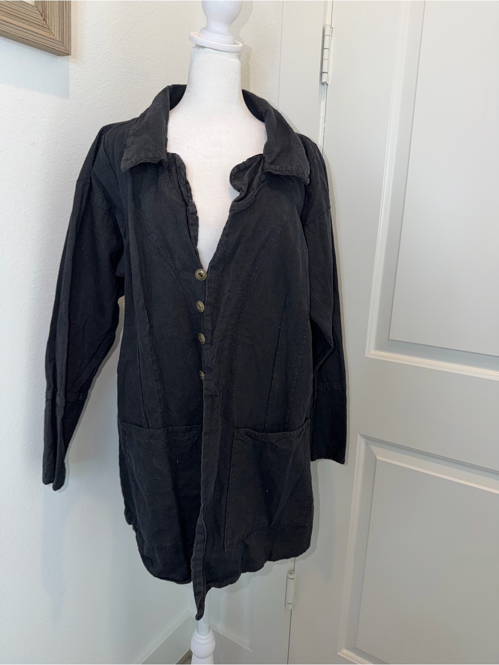 Blue Fish Black Button-Front Utility Jacket blouse